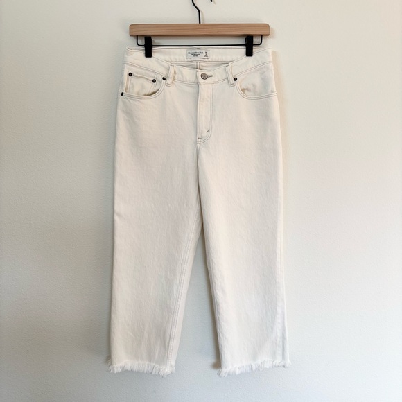 Abercrombie 90s Straight Jeans Low Rise Cropped Ankle Denim Cream White Size 28 - Picture 1 of 7